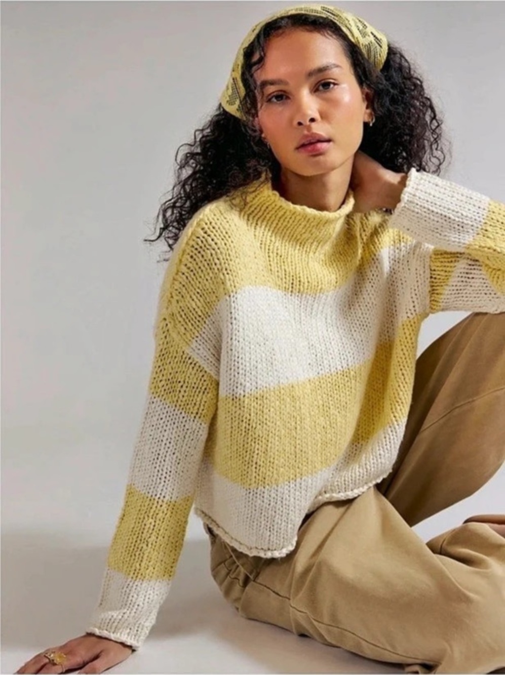 Free People Opal Rollneck Knit Stripe Sweater Striped Cotton Blend Sweater in